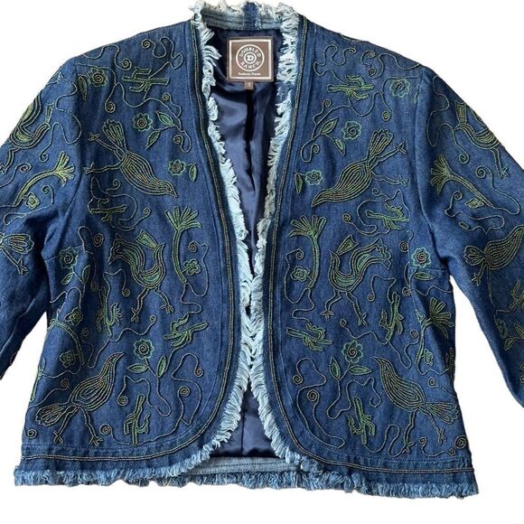 Double D Ranch Beaded Fringed Open Denim Jacket SMALL - Picture 1 of 16